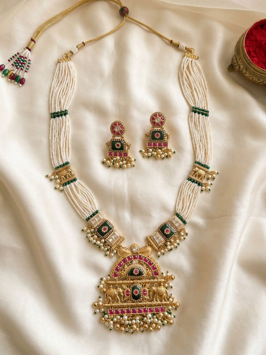 Ishhaara Heritage Red And Green Stone Studded Mala