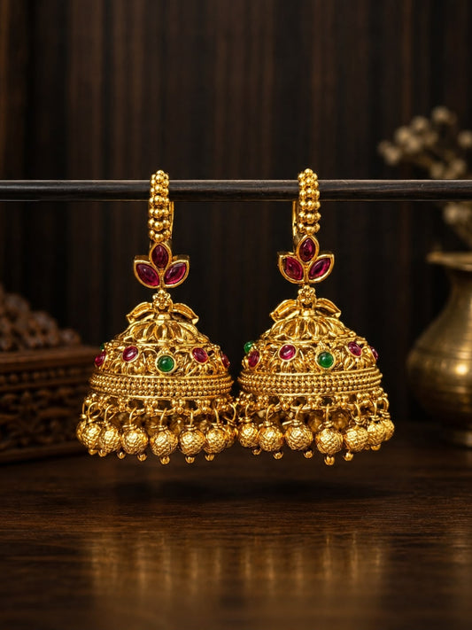 Ishhaara Heritage Ruby Temple Jhumkas