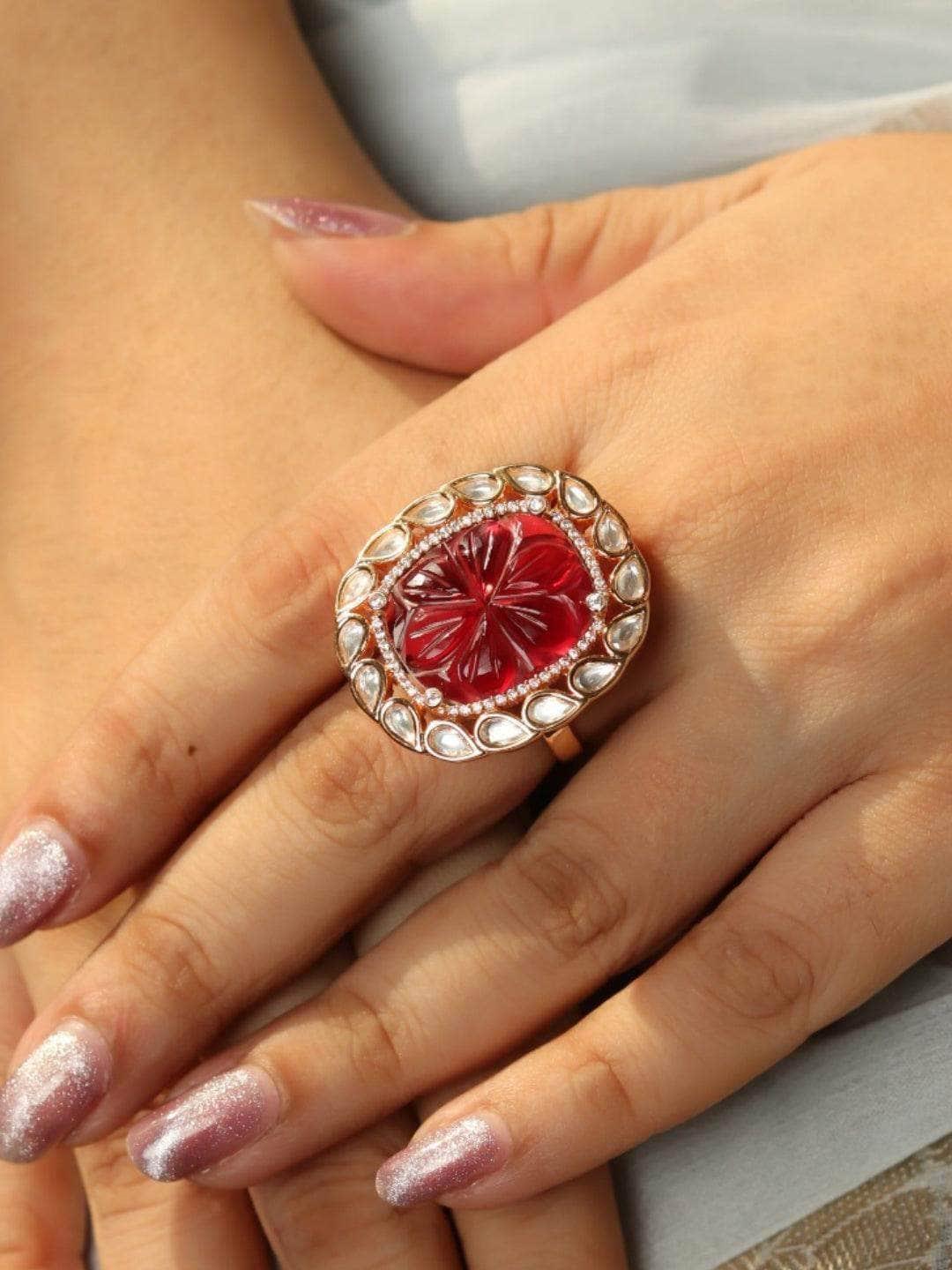 Ishhaara Hina Khan In Kundan Ruby Ring Red