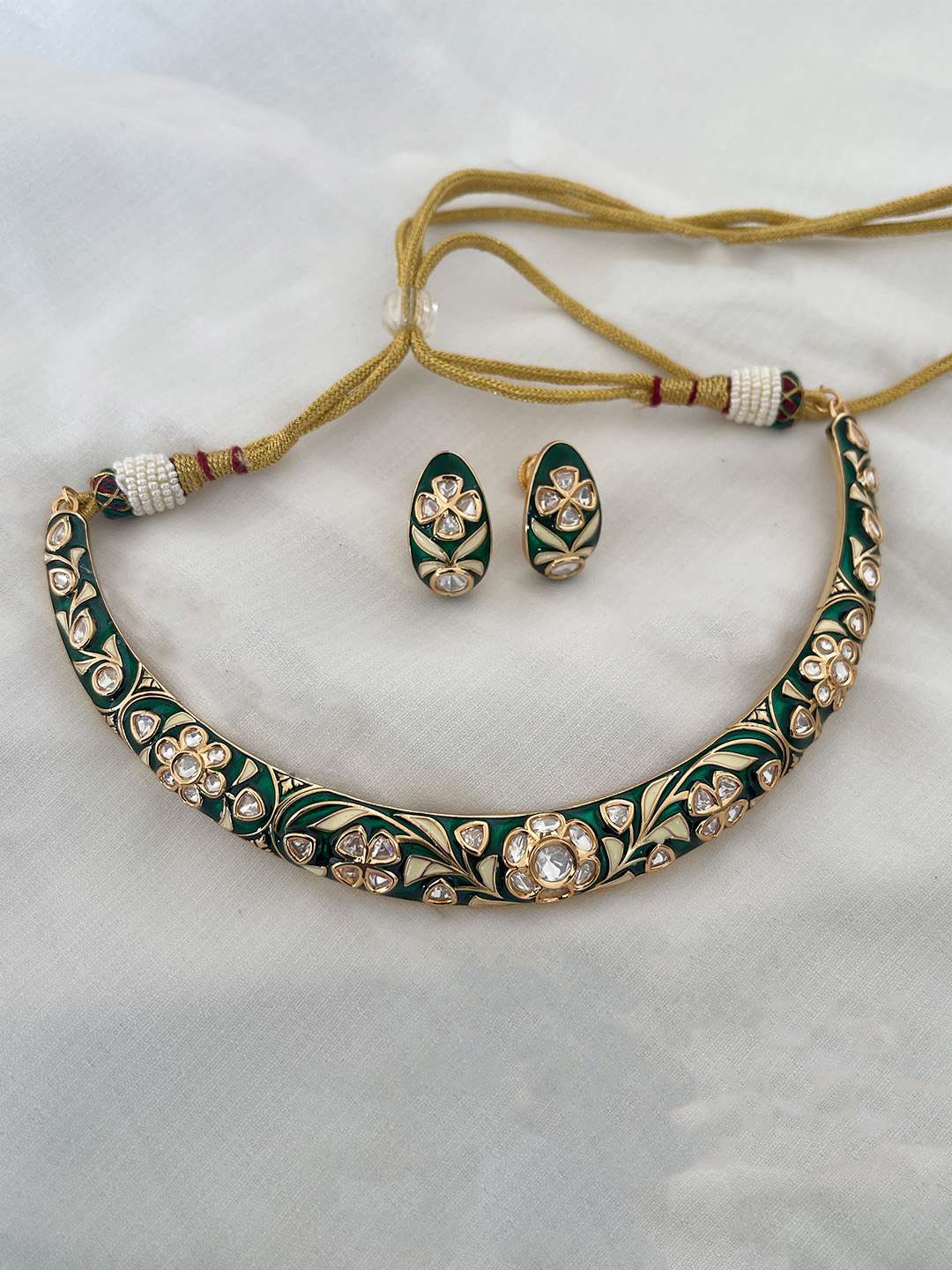 Ishhaara Imperial Green And Gold Enamel Choker Set