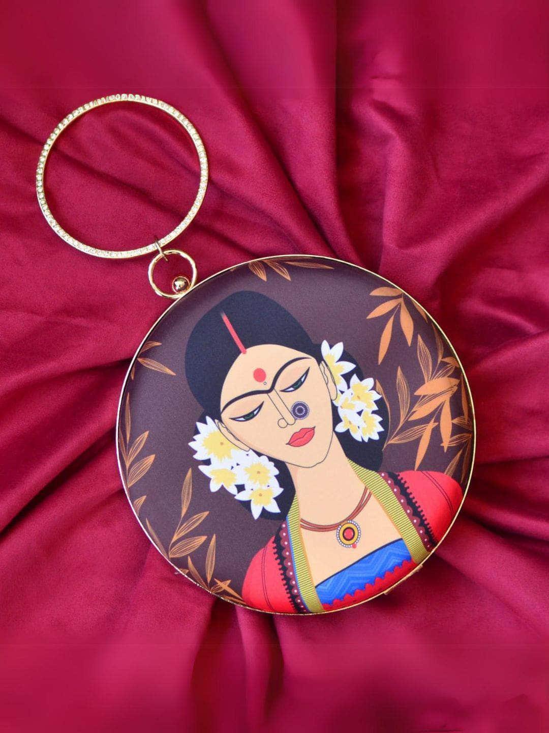 Ishhaara Indian Woman printed Round Clutch