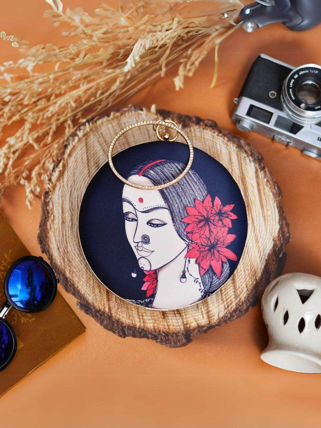 Buy Indian Woman Printed Round Clutch Online - Ishhaara