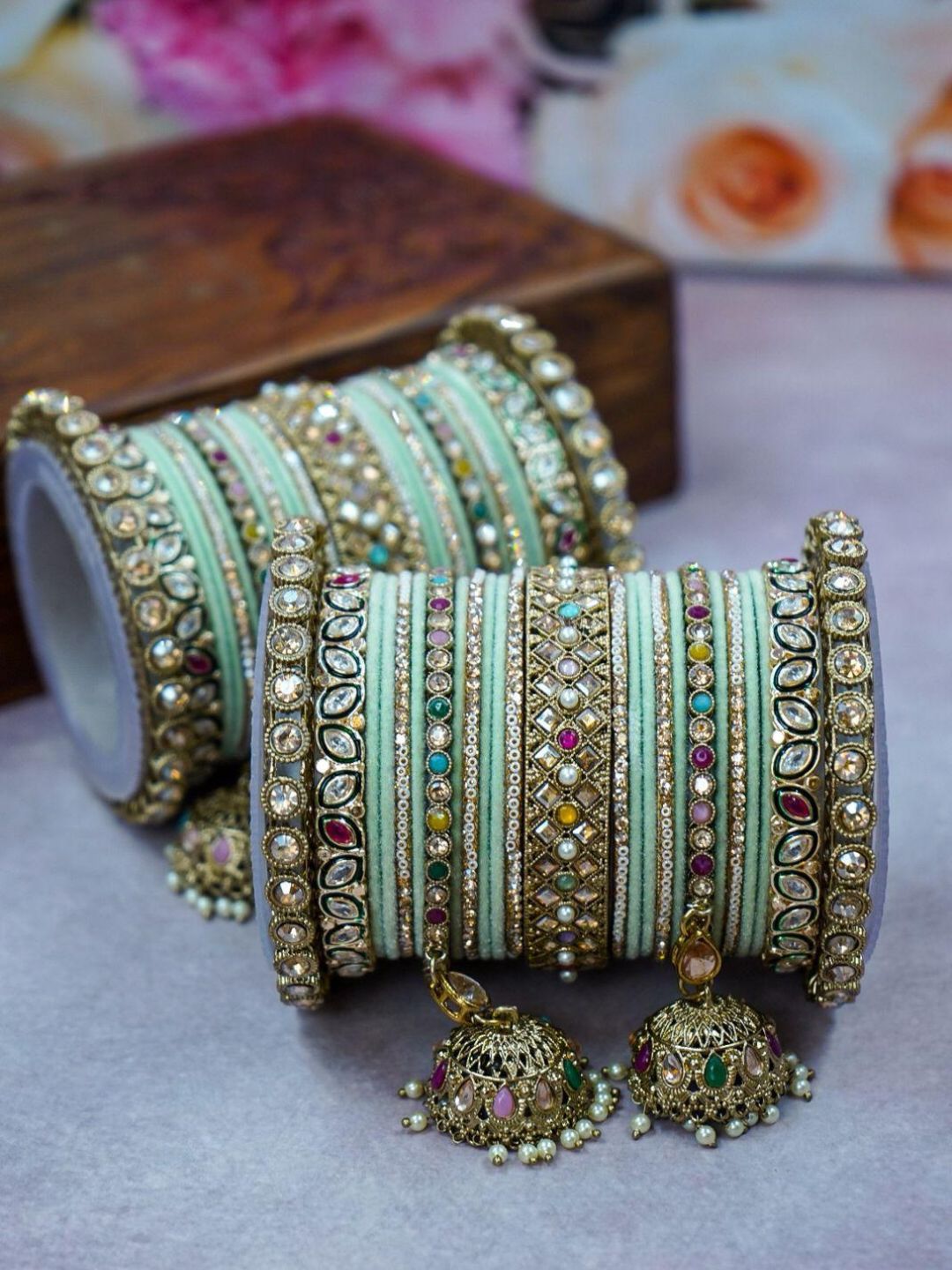 Ishhaara Intricate Dual Colour Pastel Bridal Bangle Set