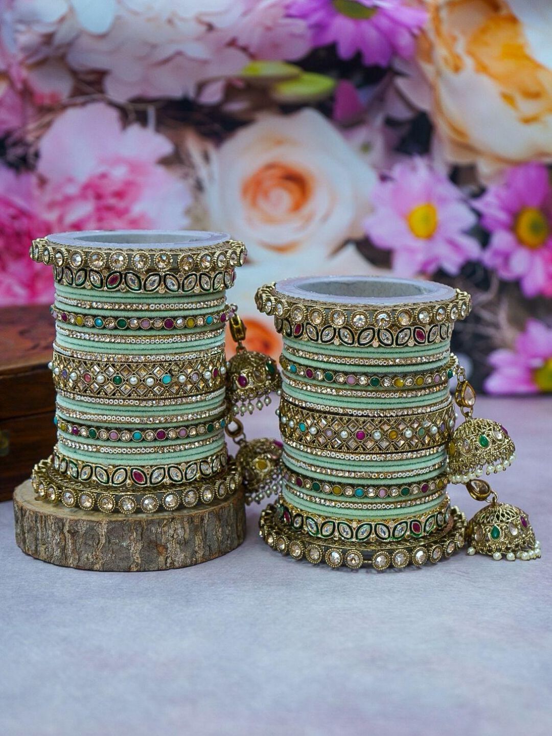 Intricate Dual Colour Pastel Bridal Bangle Set