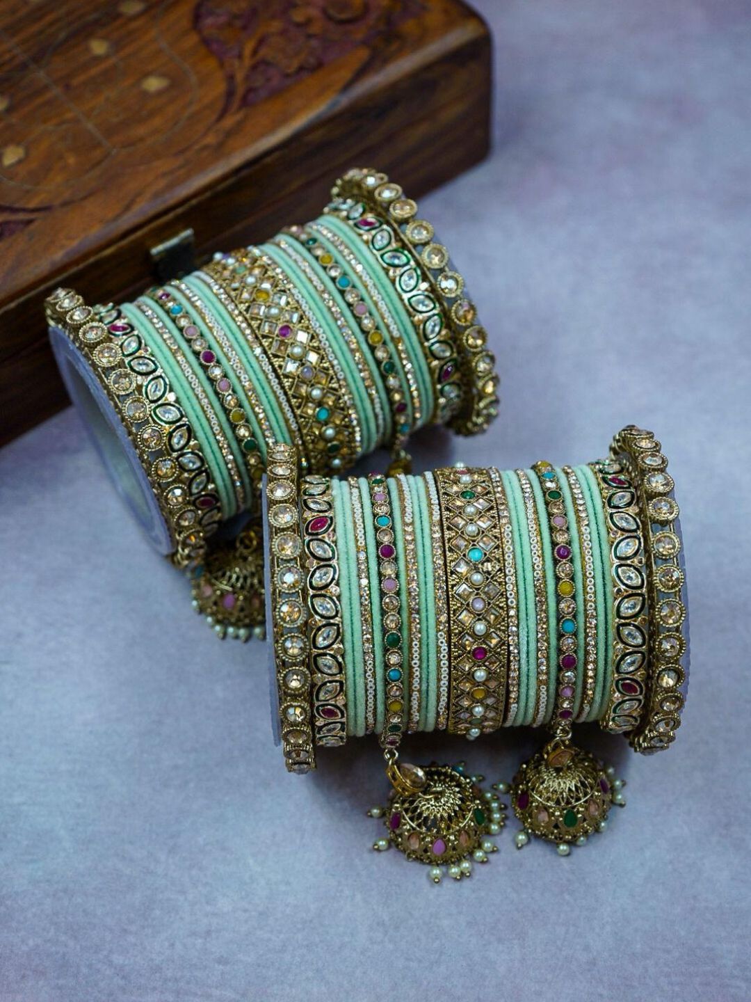 Ishhaara Intricate Dual Colour Pastel Bridal Bangle Set