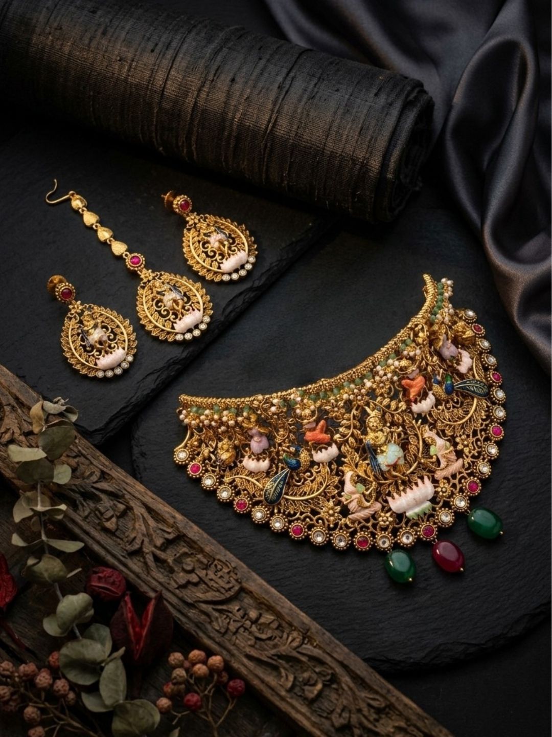 Ishhaara Intricate Hand Painted Krishna Choker Necklace Set