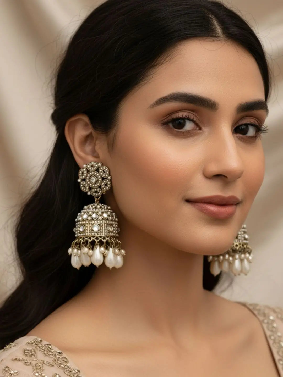 Ishhaara Ivory Pearl Kundan Jhumki