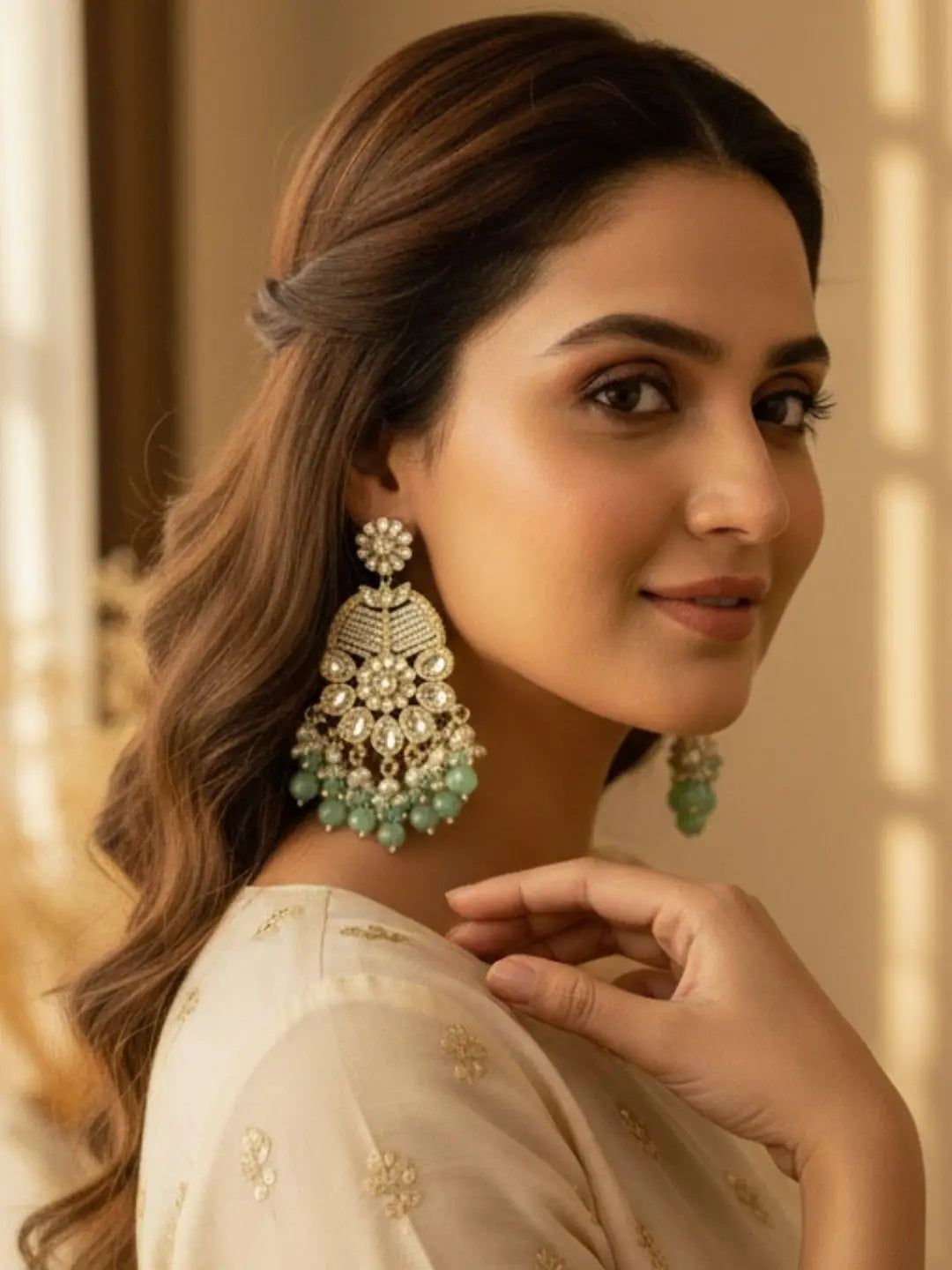 Ishhaara Ivory White Statement Kundan Earrings