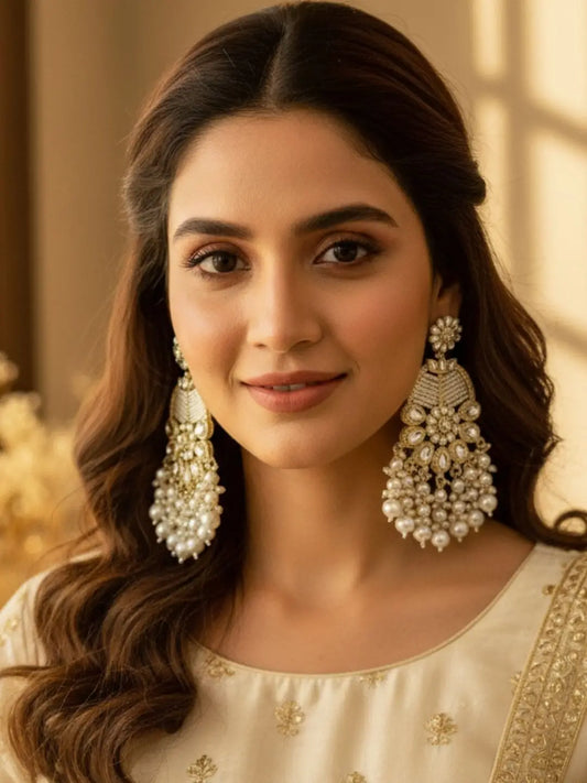 Ishhaara Ivory White Statement Kundan Earrings