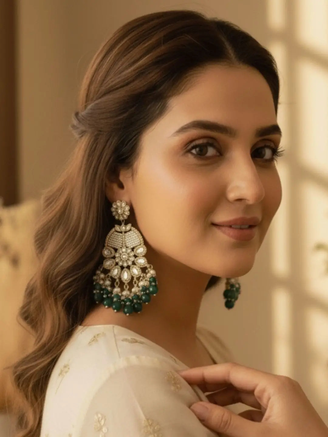 Ishhaara Ivory White Statement Kundan Earrings