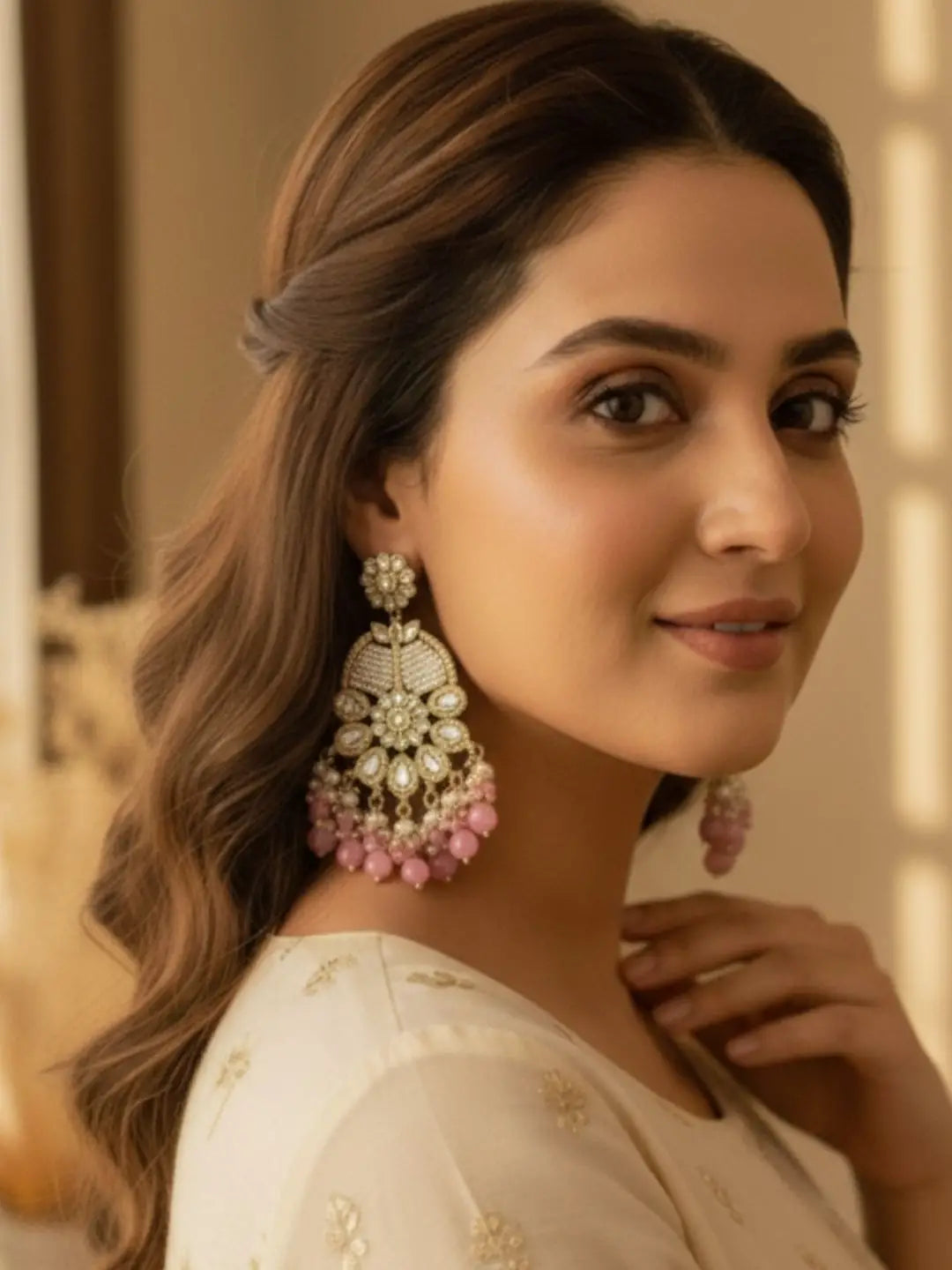 Ishhaara Ivory White Statement Kundan Earrings