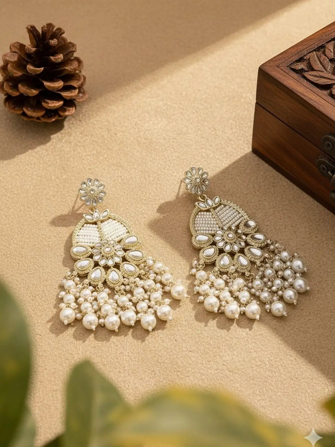 Ishhaara Ivory White Statement Kundan Earrings