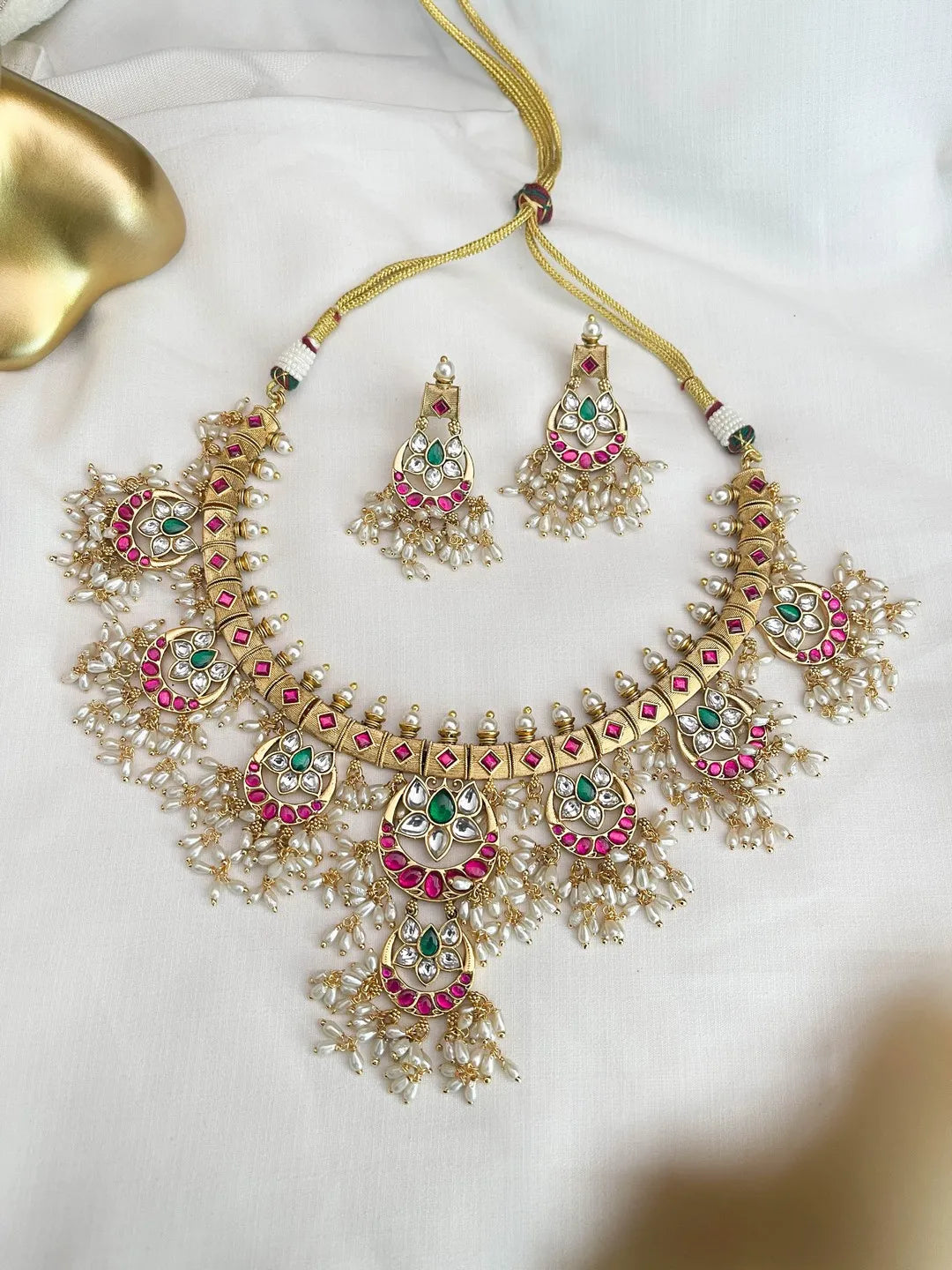 Ishhaara Jadau Bridal Rice Pearls Guttapusalu Choker Necklace