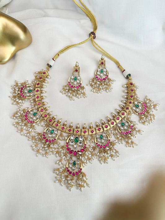 Ishhaara Jadau Bridal Rice Pearls Guttapusalu Choker Necklace