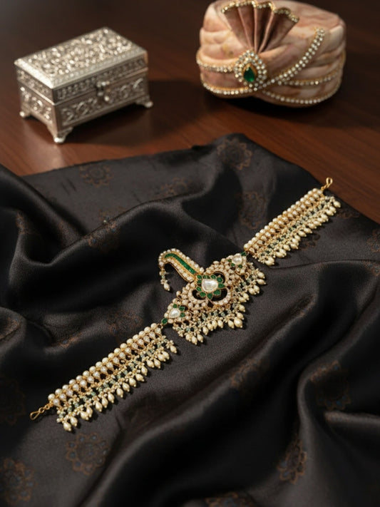 Ishhaara Jadau Green Colored Kundan Studded Pearl Beaded Kalangi