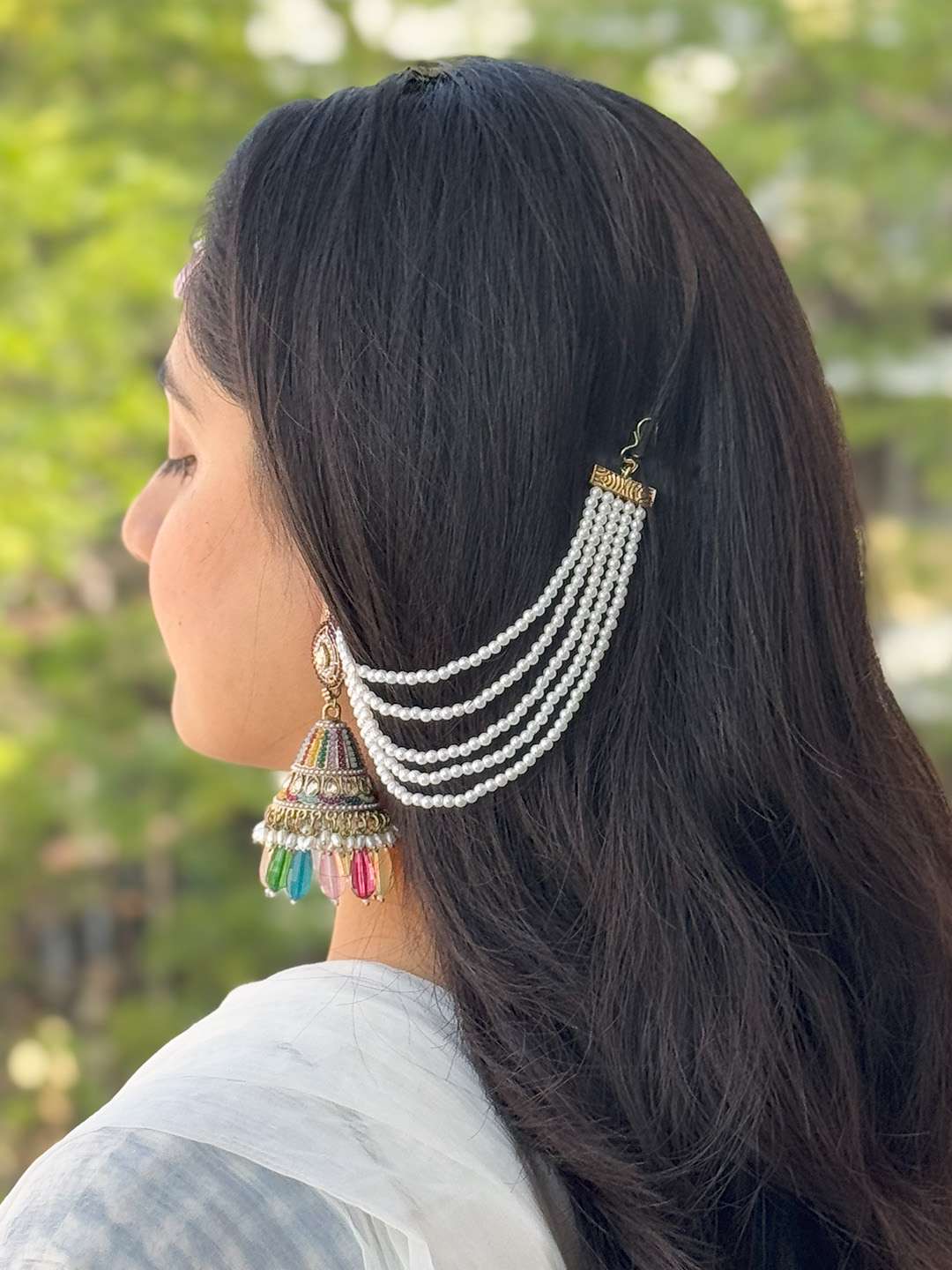 Ishhaara Jadau Jhumka Earrings With Sahara Earchain And Teeka