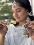 Ishhaara Jadau Jhumka Earrings With Sahara Earchain And Teeka