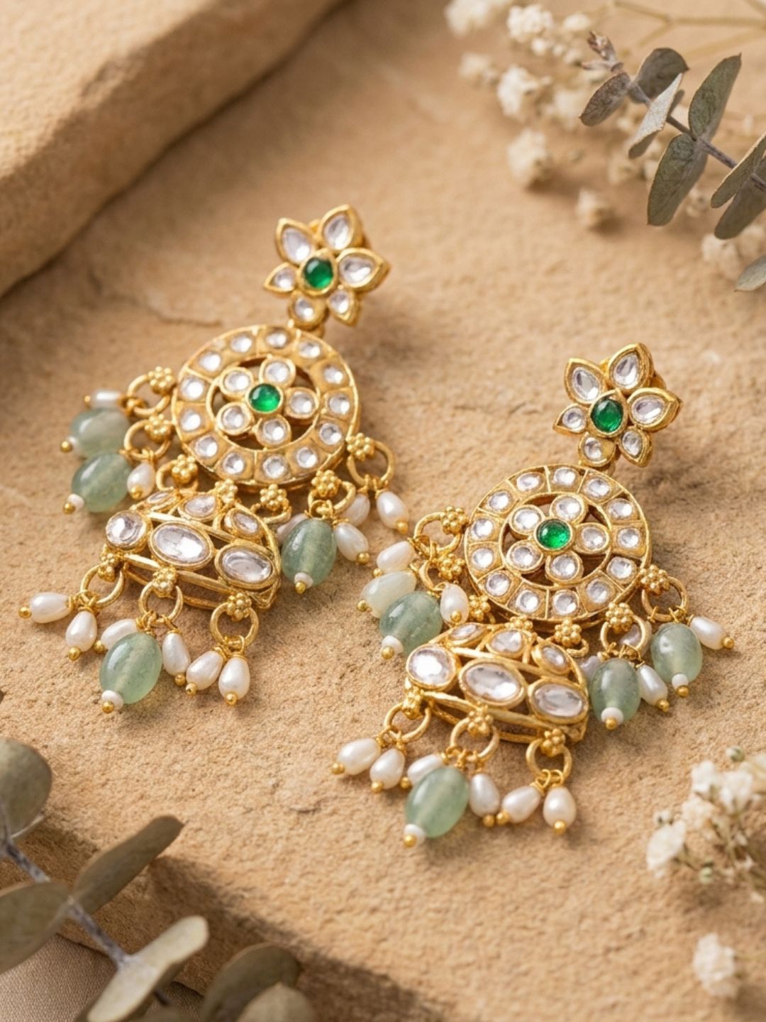 Ishhaara Jadau Kemp Stone Studded Pearl Earring