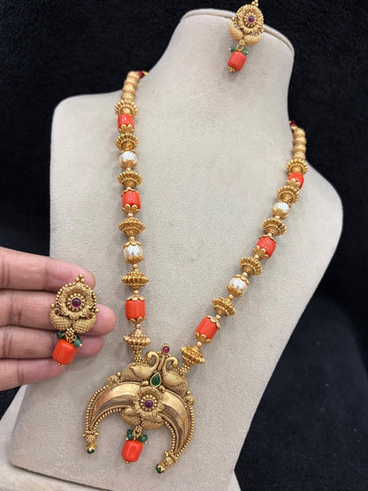 Ishhaara Jadau Kundan Coral Beads Necklace