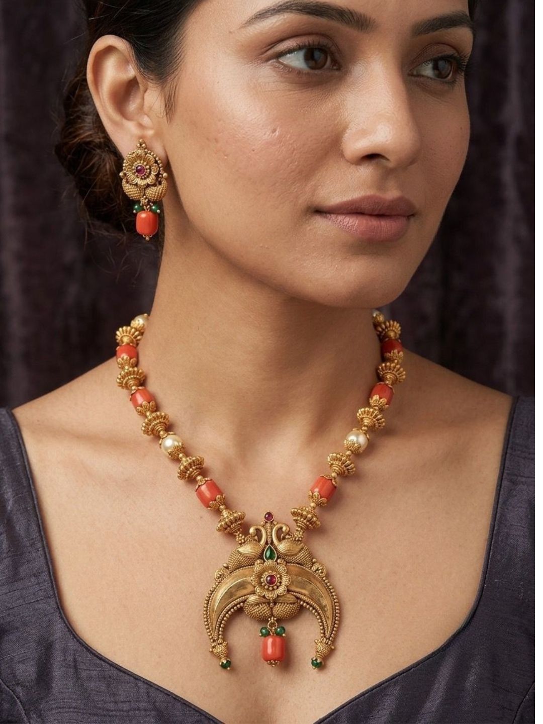 Ishhaara Jadau Kundan Coral Beads Necklace