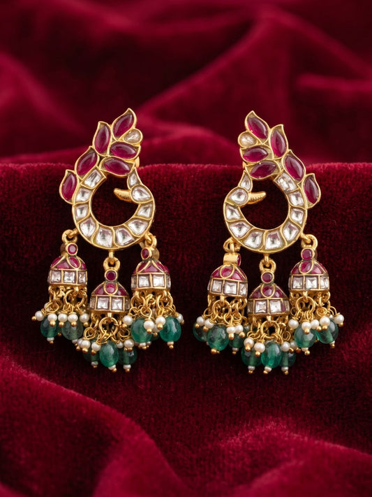 Ishhaara Jadau Kundan Earrings With Peacock Design