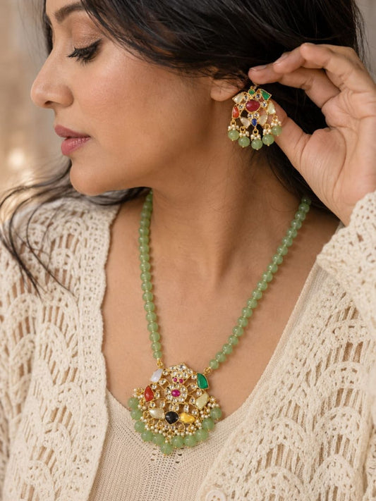 Ishhaara Jadau Kundan Flower Pendant Necklace