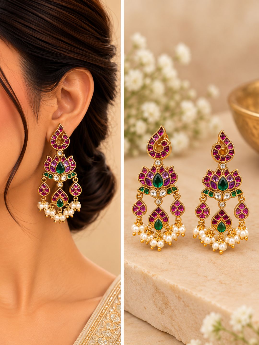 Ishhaara Jadau Kundan Lotus Earrings