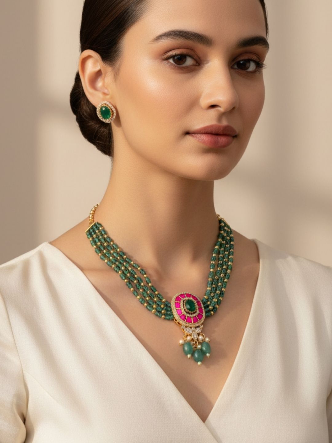 Ishhaara Jadau Kundan Pendant Beaded Choker
