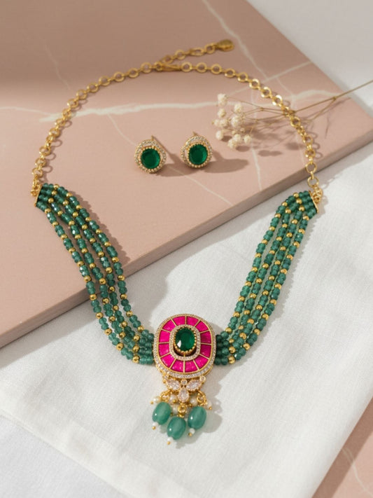 Ishhaara Jadau Kundan Pendant Beaded Choker