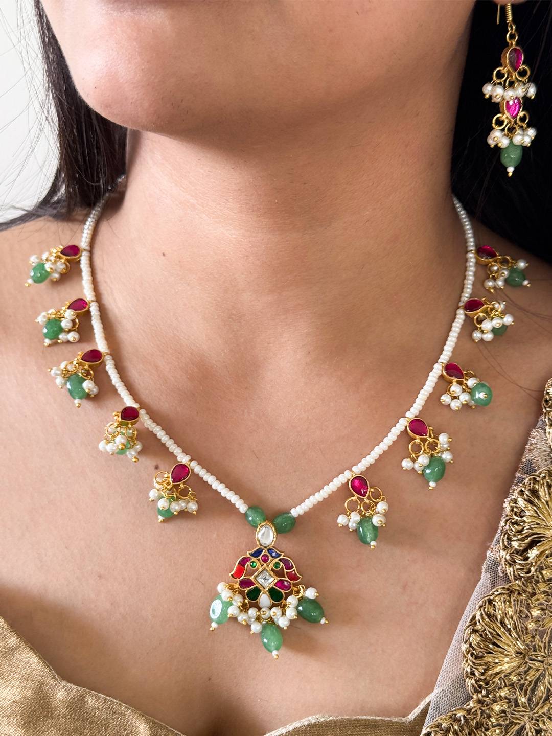 Ishhaara Jadau Kundan Stones Pendant Necklace