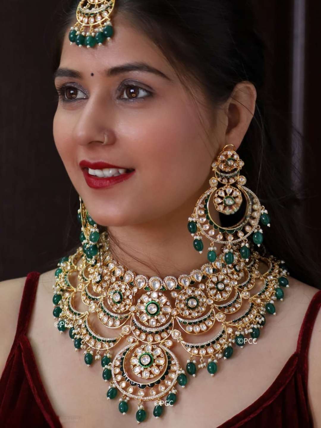 Ishhaara Jadau Kundan Studded Necklace With Chandbali Earrings