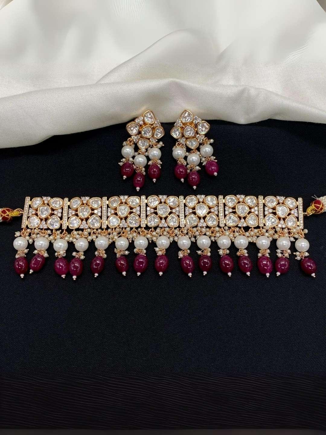 Ishhaara Jadau Kundan With Red Beads Chocker Necklace Set