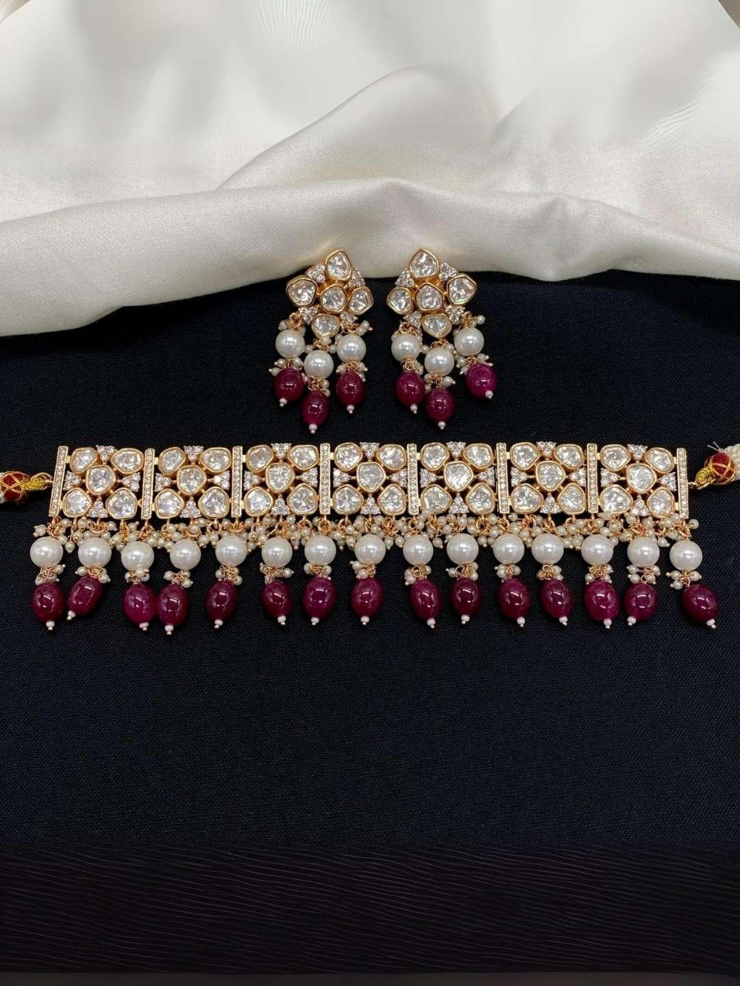 Ishhaara Jadau Kundan With Red Beads Chocker Necklace Set