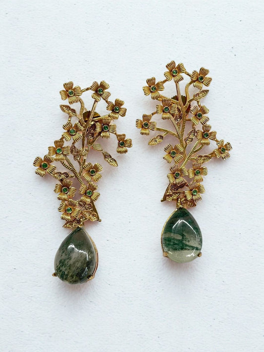 Ishhaara Jade Leaf Filigree Earrings