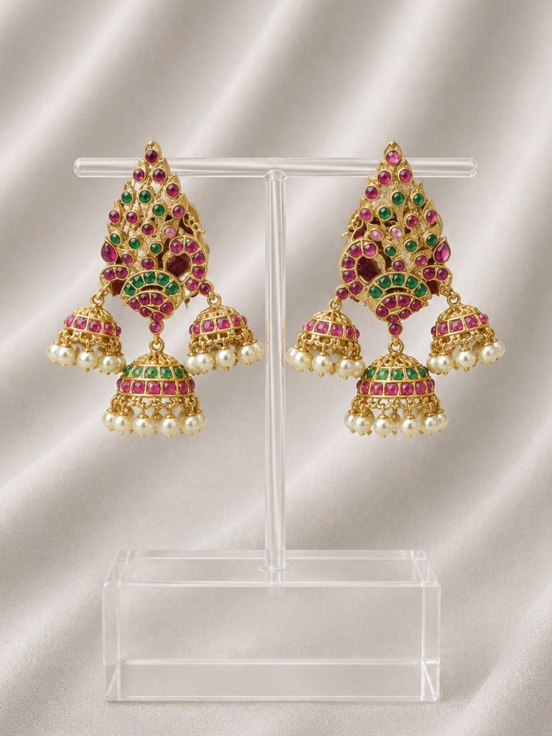 Ishhaara Jadtar Stone And Tourmaline Beaded Jhumka