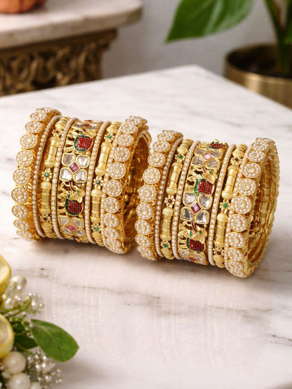 Ishhaara Jaipuri Rajwadi Kundan Work Bangle Kada Set