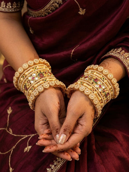 Ishhaara Jaipuri Rajwadi Kundan Work Bangle Kada Set
