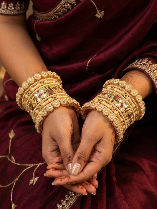 Ishhaara Jaipuri Rajwadi Kundan Work Bangle Kada Set