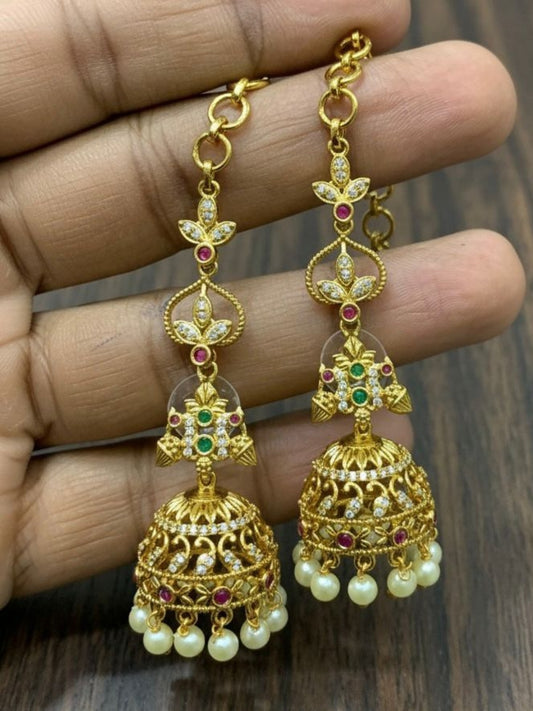 Ishhaara Jhumki Earrings With Ear Chain