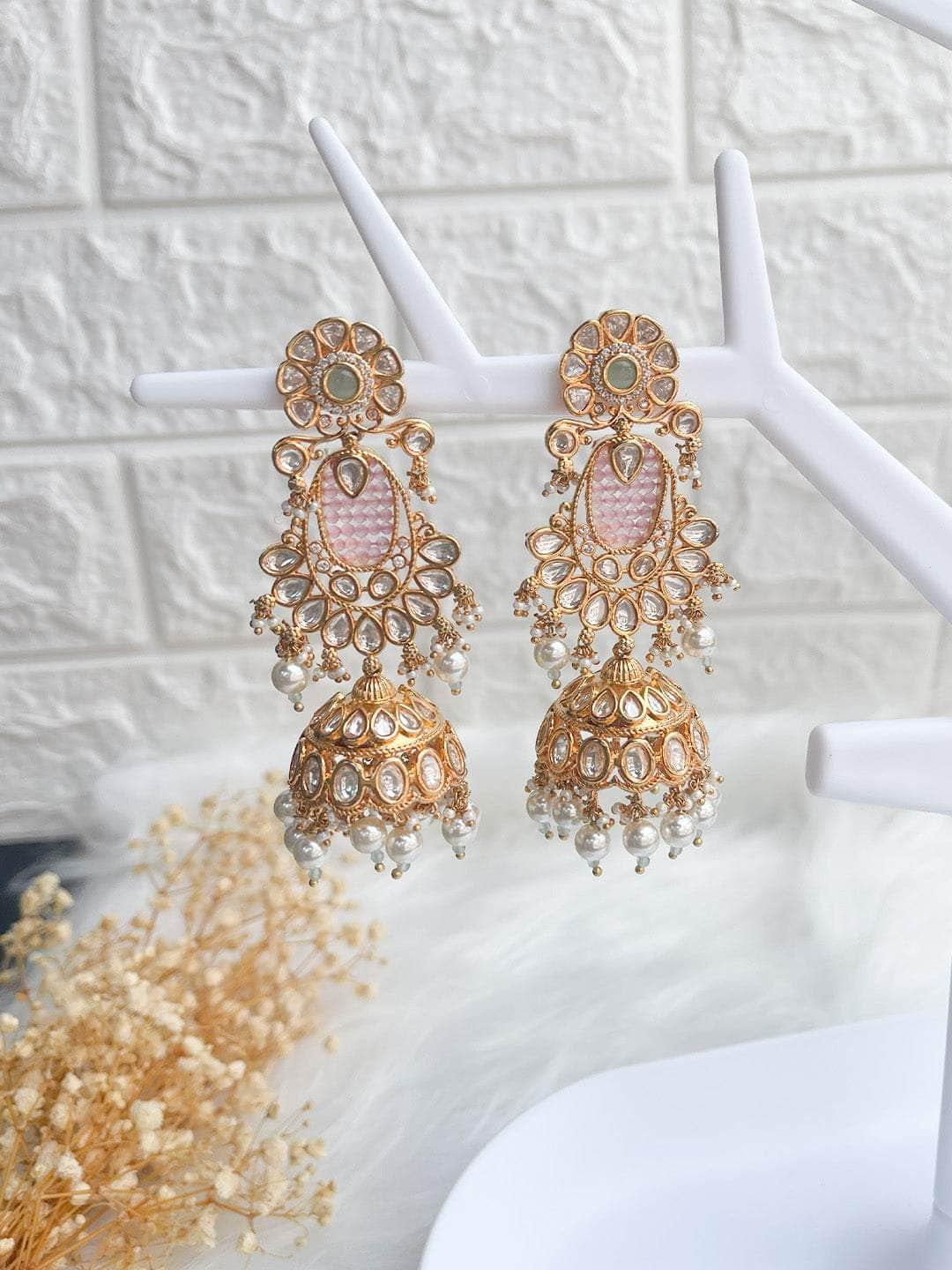 Ishhaara Jiya Shankar In Meenakari Stone Pearl Brass Chandbali Earrings