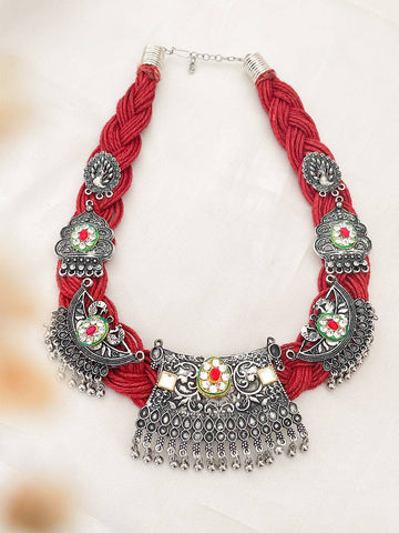 Ishhaara Jute Oxidised Kundan Stone Embellished Necklace