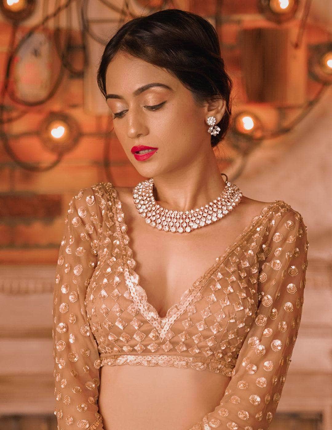 Ishhaara Karishma Rawat In Diamond Choker With Earrings - Rose Gold