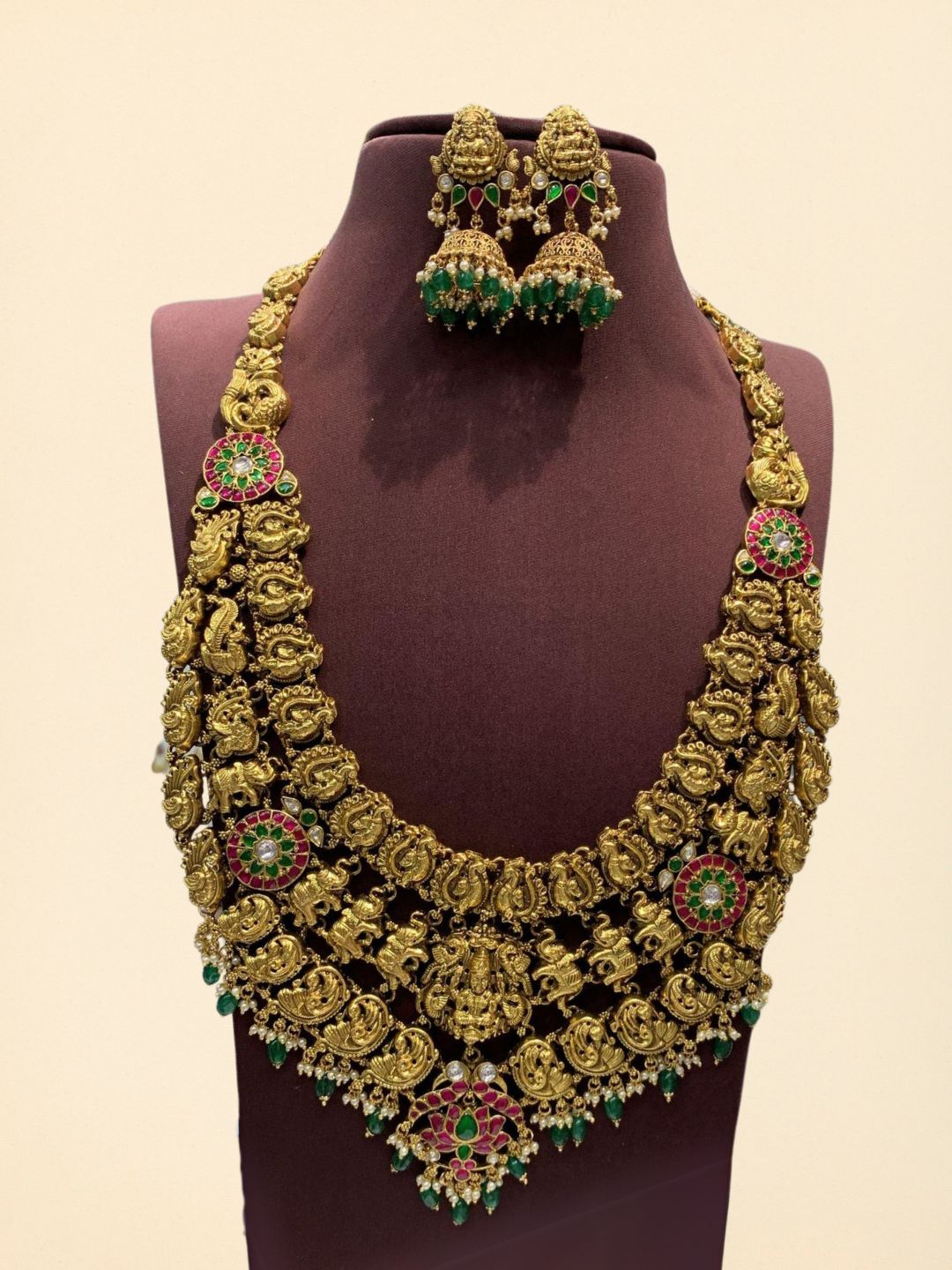 Ishhaara Kemp And Kundan Stone Studded Three Layered Necklace