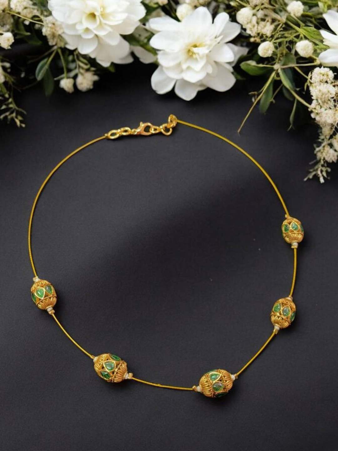 Ishhaara Kemp Gold Beads Studded Choker Necklace