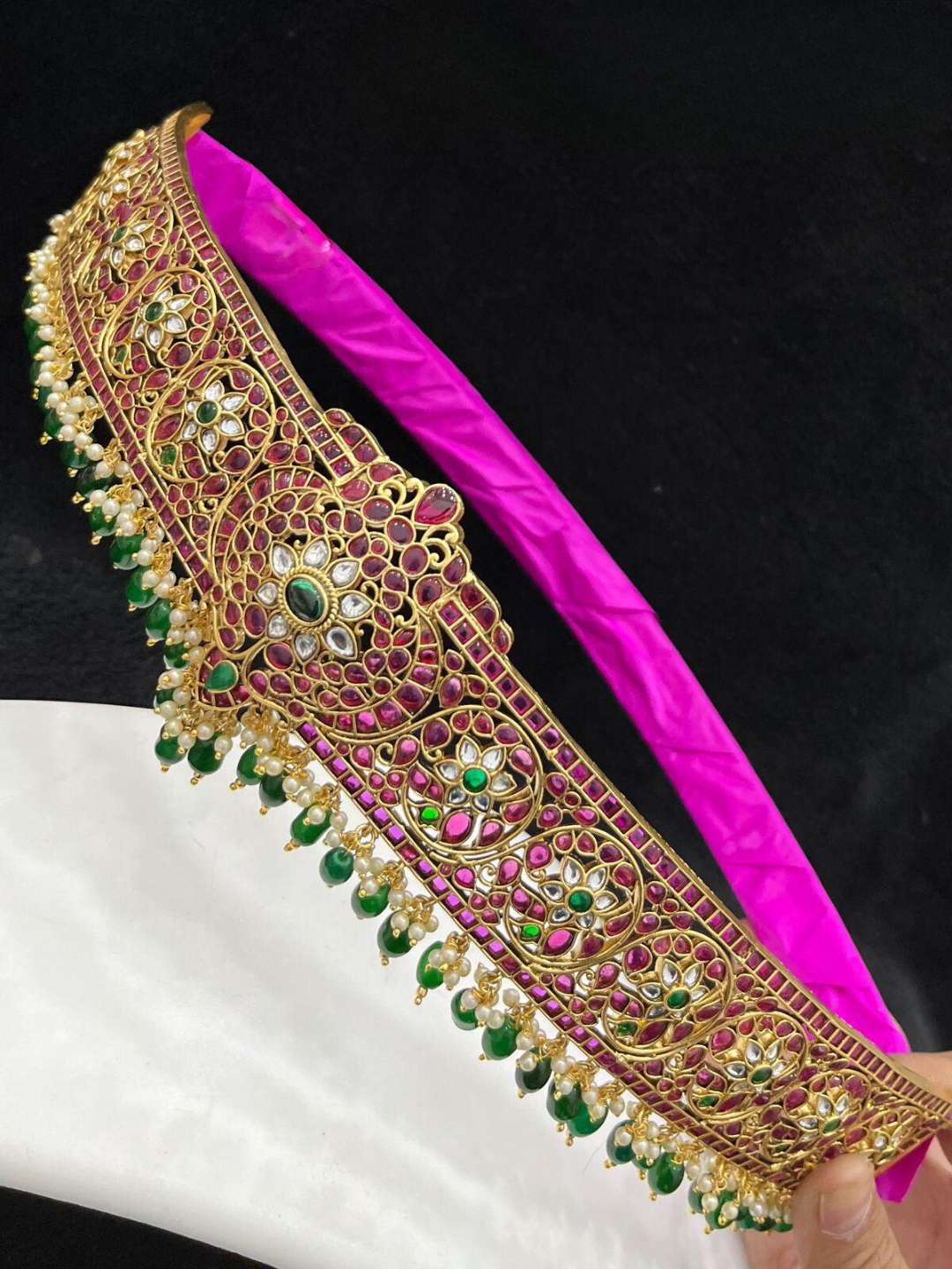 Ishhaara Kemp Green Bead Drops Studded Hipbelt