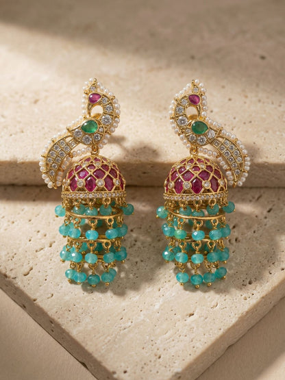 Ishhaara Kemp Peacock Layered Jhumka