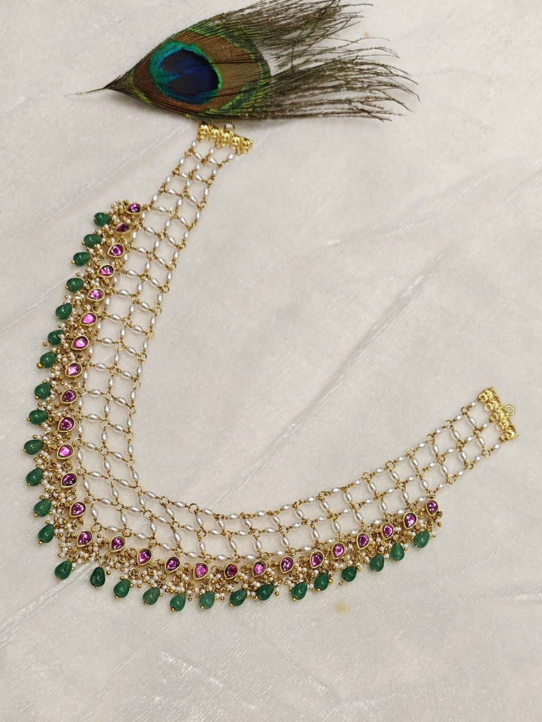 Ishhaara Kemp Pearl Ruby Green Necklace