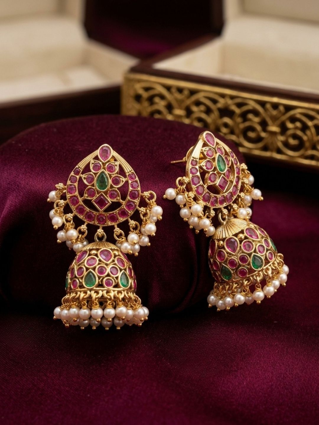 Ishhaara Kemp Stone Jhumka Earrings