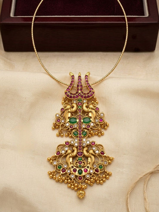Ishhaara Kemp Stone Studded Trishul Pendant