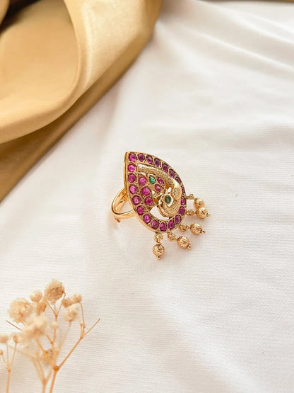 Ishhaara Kemp Studded Peacock Finger Ring